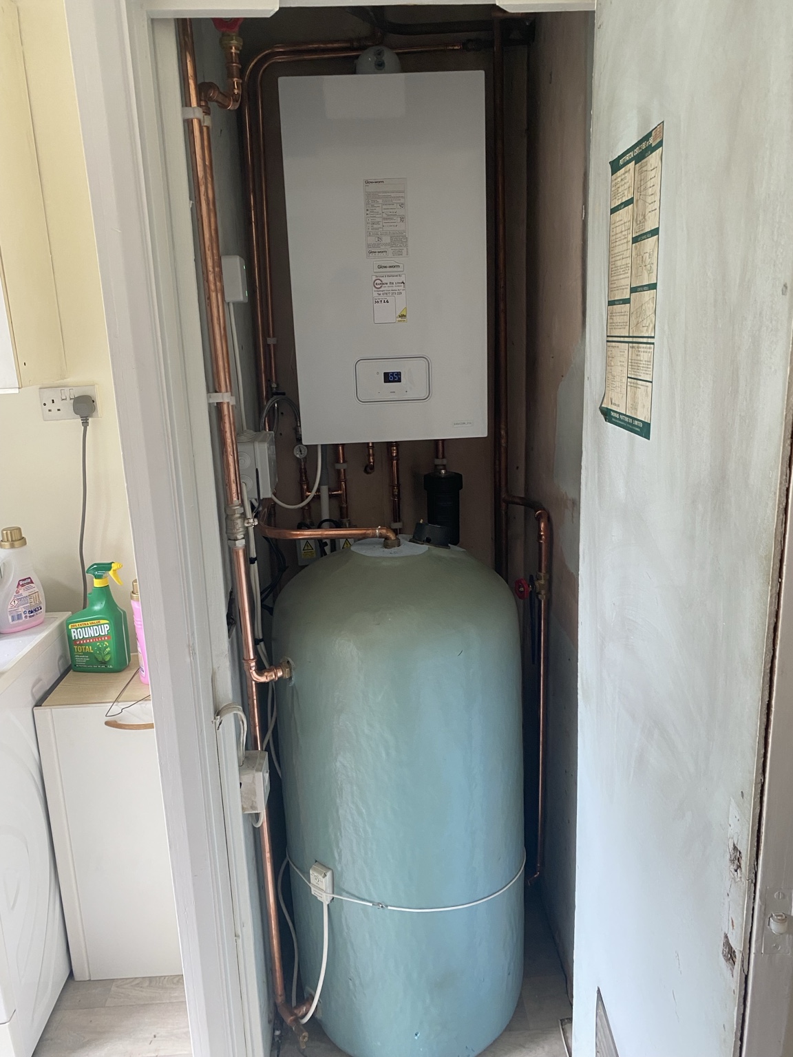 Glow-worm boiler and hot water cylinder system