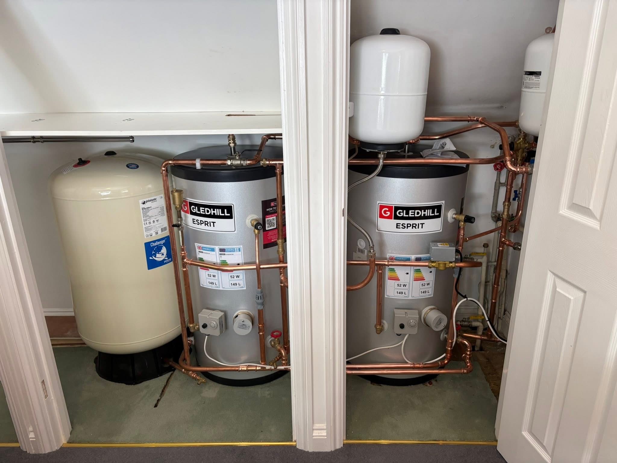 Twin Gledhill hot water cylinder installation
