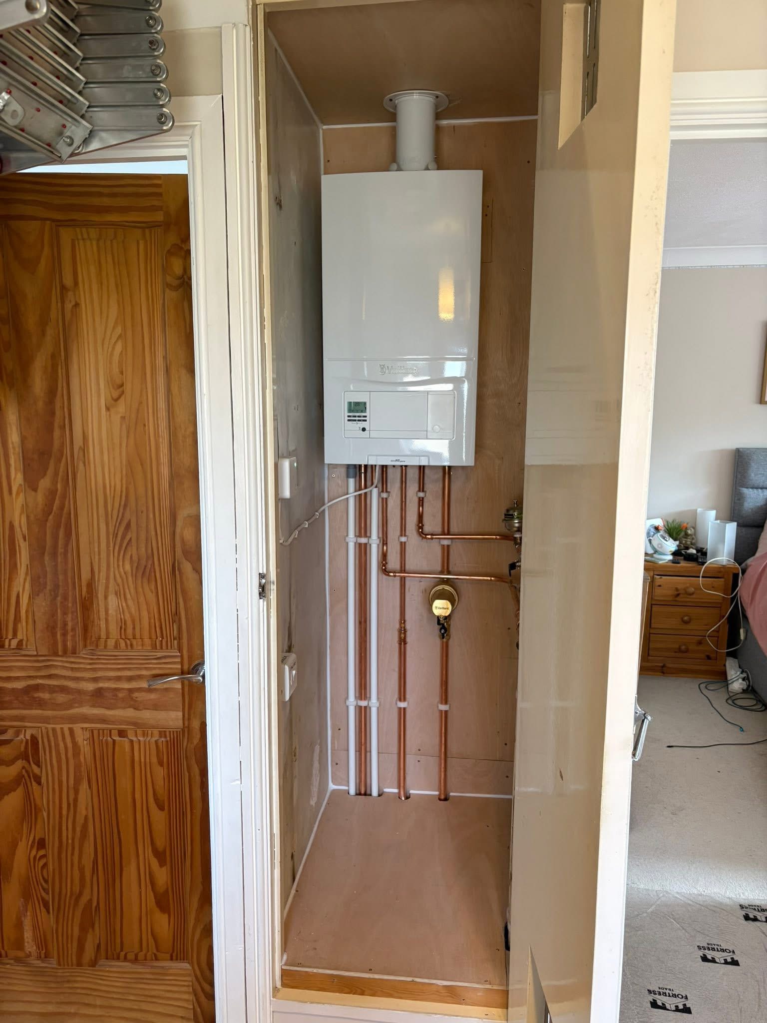 Vaillant boiler and copper pipework installation